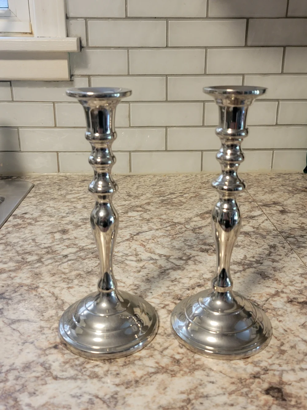 Pier 1 Imports: Set of 2 Silver/Chrome Candle Holders 7.75